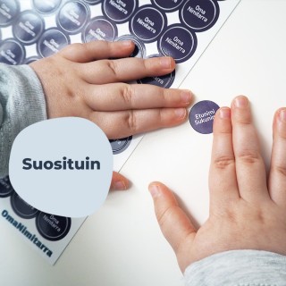 Tilaa pyöreä nimitarra netistä, konepesun kestävä | Omanimitarra.fi